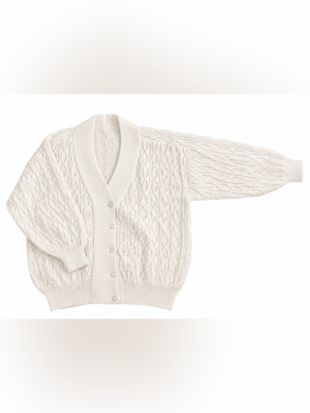 Cream Cable Knit Button-Front Women's Sweater Cardigan -O/S